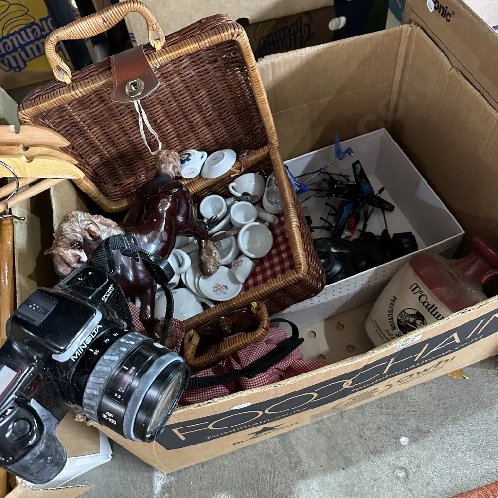 Stoneware flagon, camera, basket etc. Image 1++