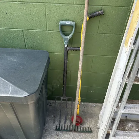 Rake, fork and edger.