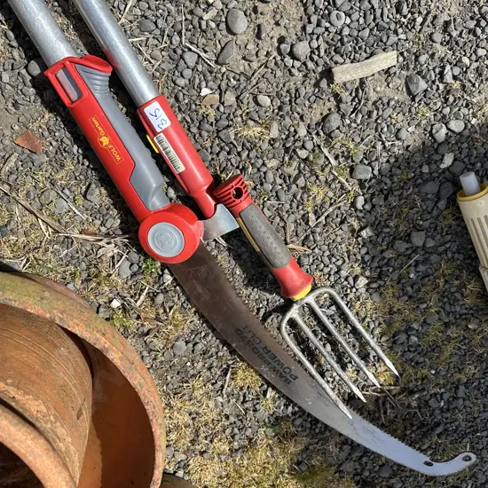 Wolf Garten pole pruner, garden fork and extension pole