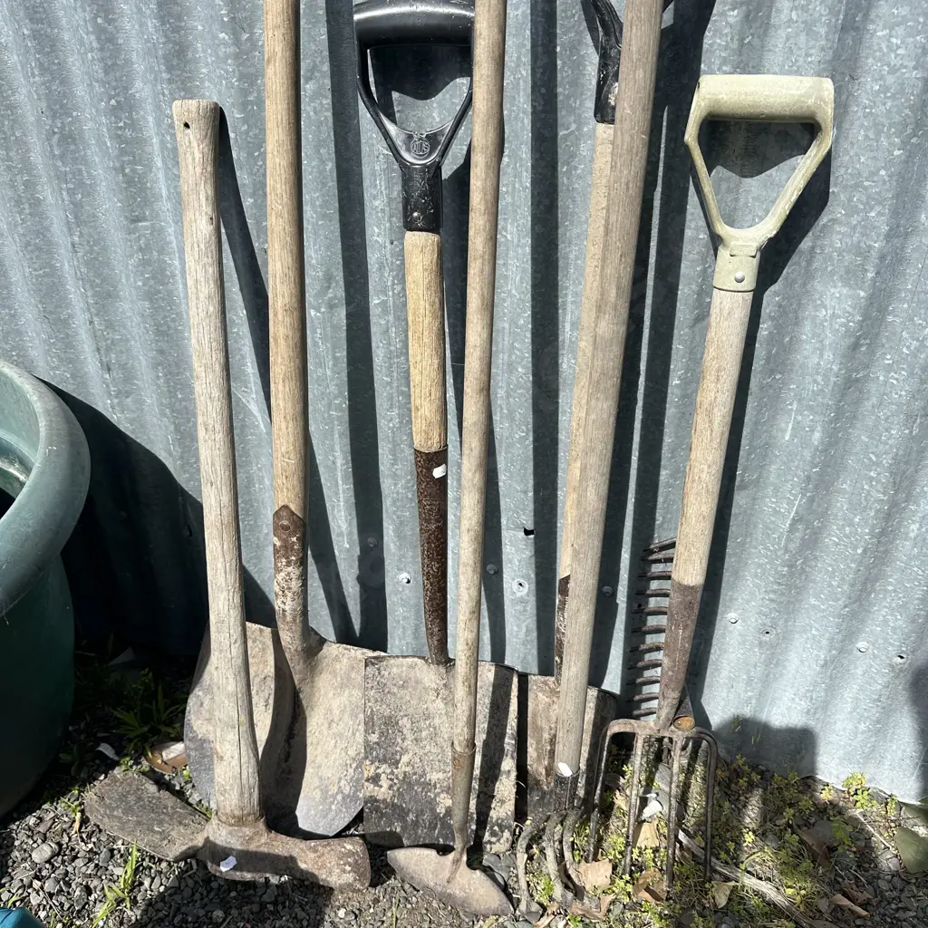selection of wooden handle garden tools Image 1++