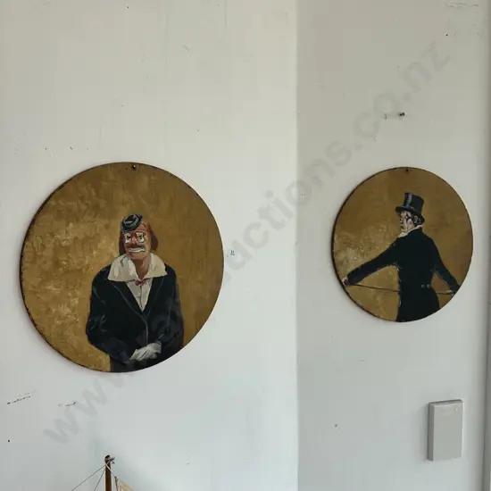 Pr of signed clown paintings