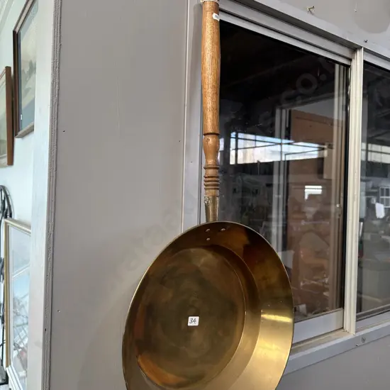 large Brass pan with Oak handle