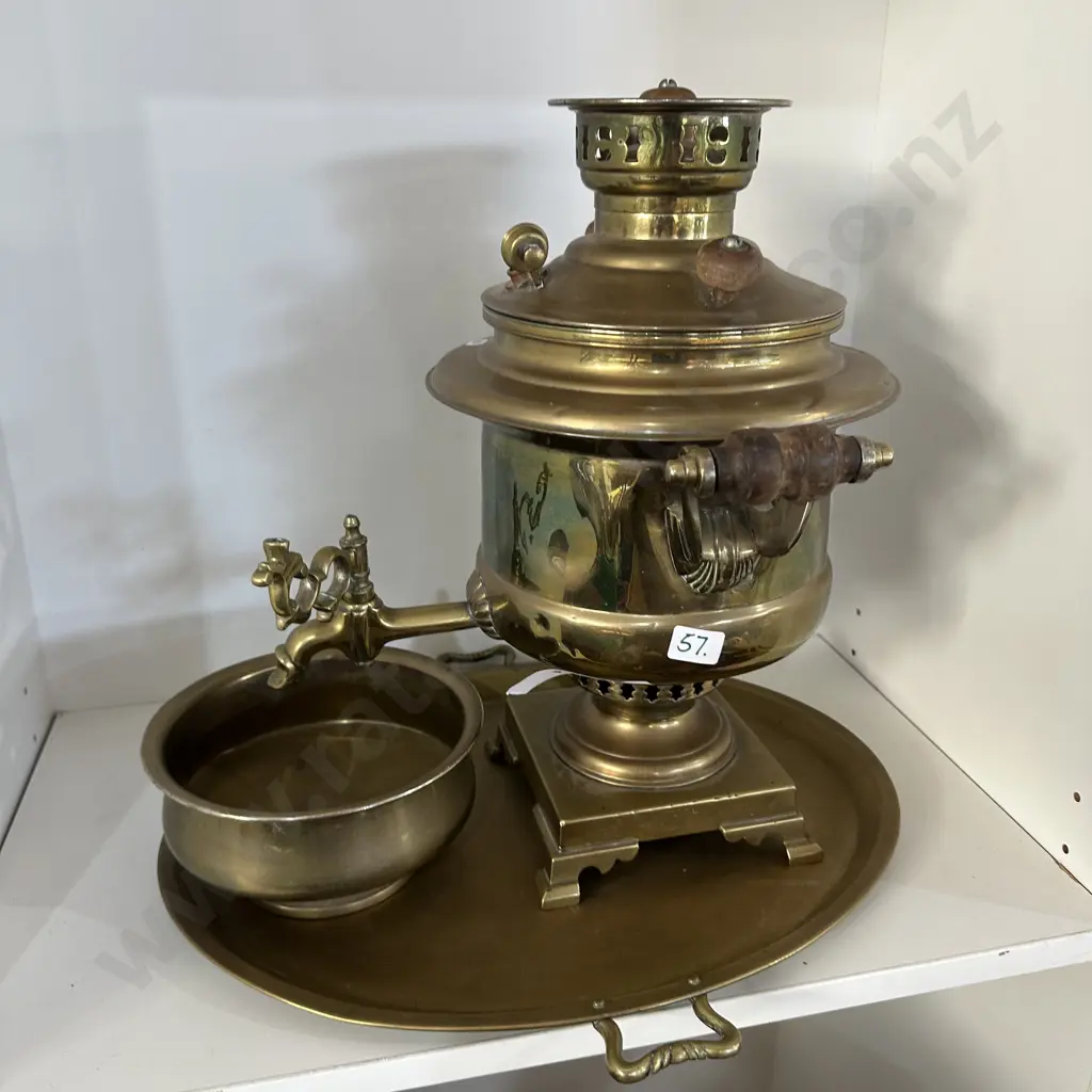 Brass samovar with tray and drip bowl 38cm tall Image 1++