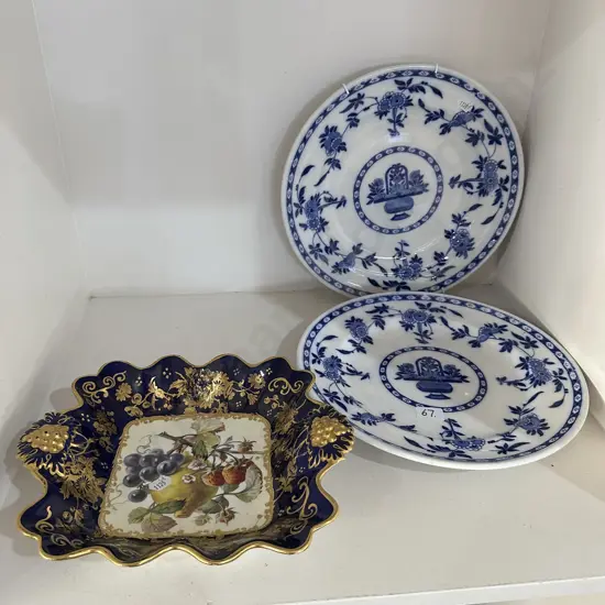 Pr of early Mintons wall plates plus Hammersley dish