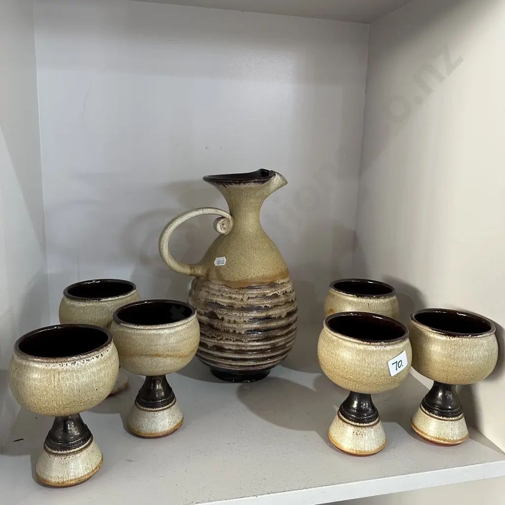 1970s pottery wine carafe and mugs signed by JS (Joe Sartori) Image 1++