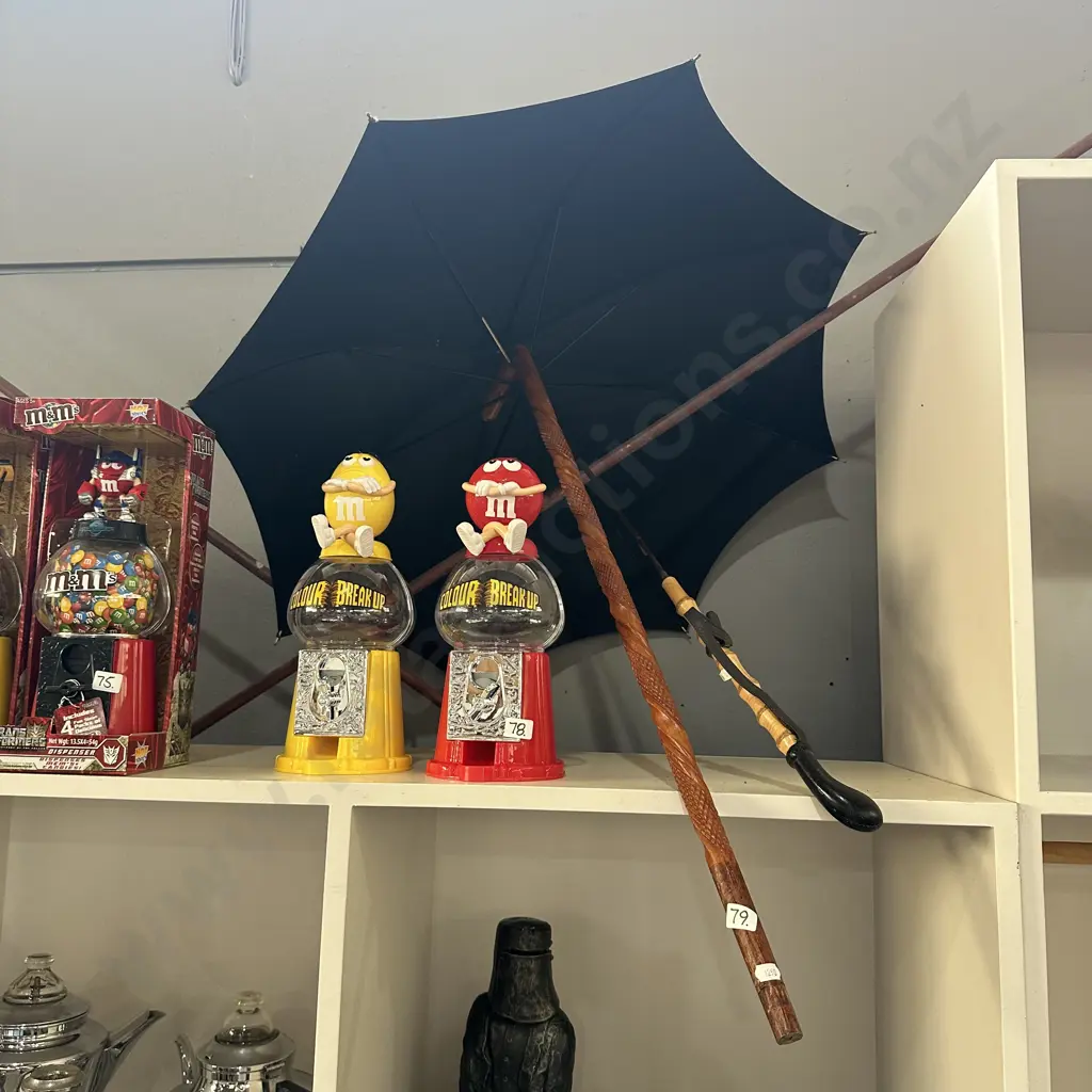carved walking stick and vintage umbrella Image 1++