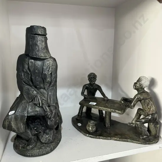 Ned Kelly "Australian Bush Ranger" heavy moulded 37cm plus sandstone sculpture