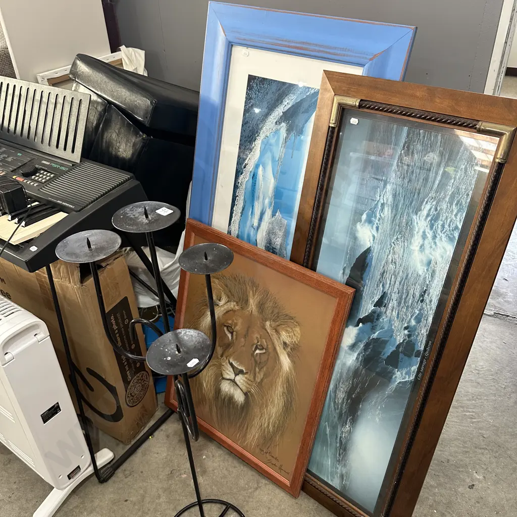 3 pictures, lidded box and candle stick Image 1++