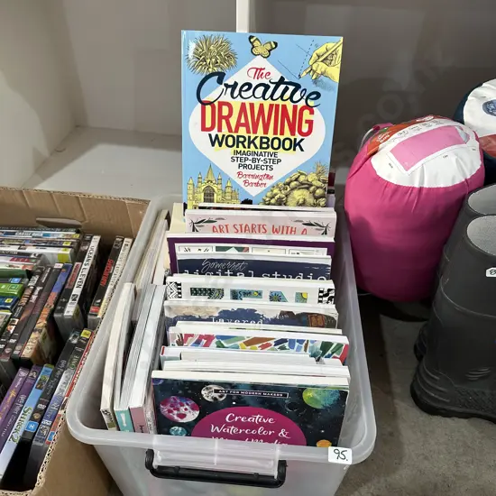 Bin of art and craft books.