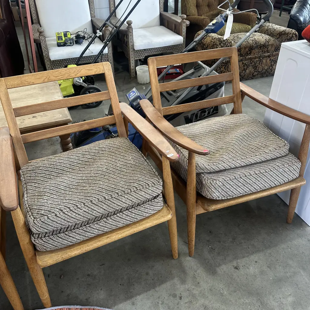 Pair mid century wooden armchairs Image 1++