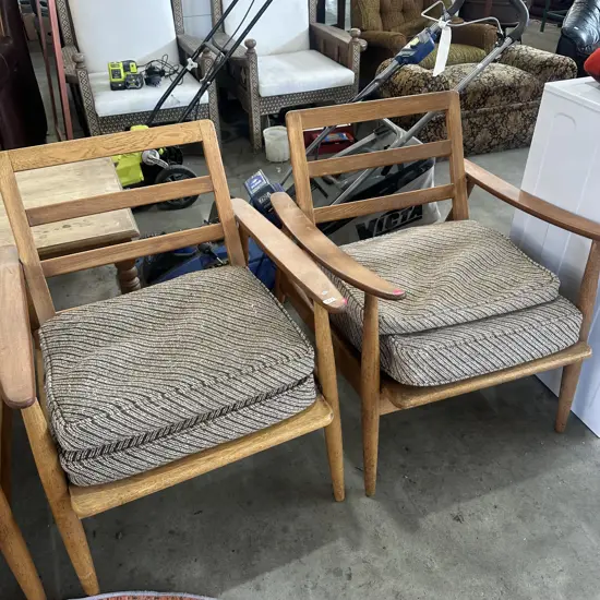 Pair mid century wooden armchairs