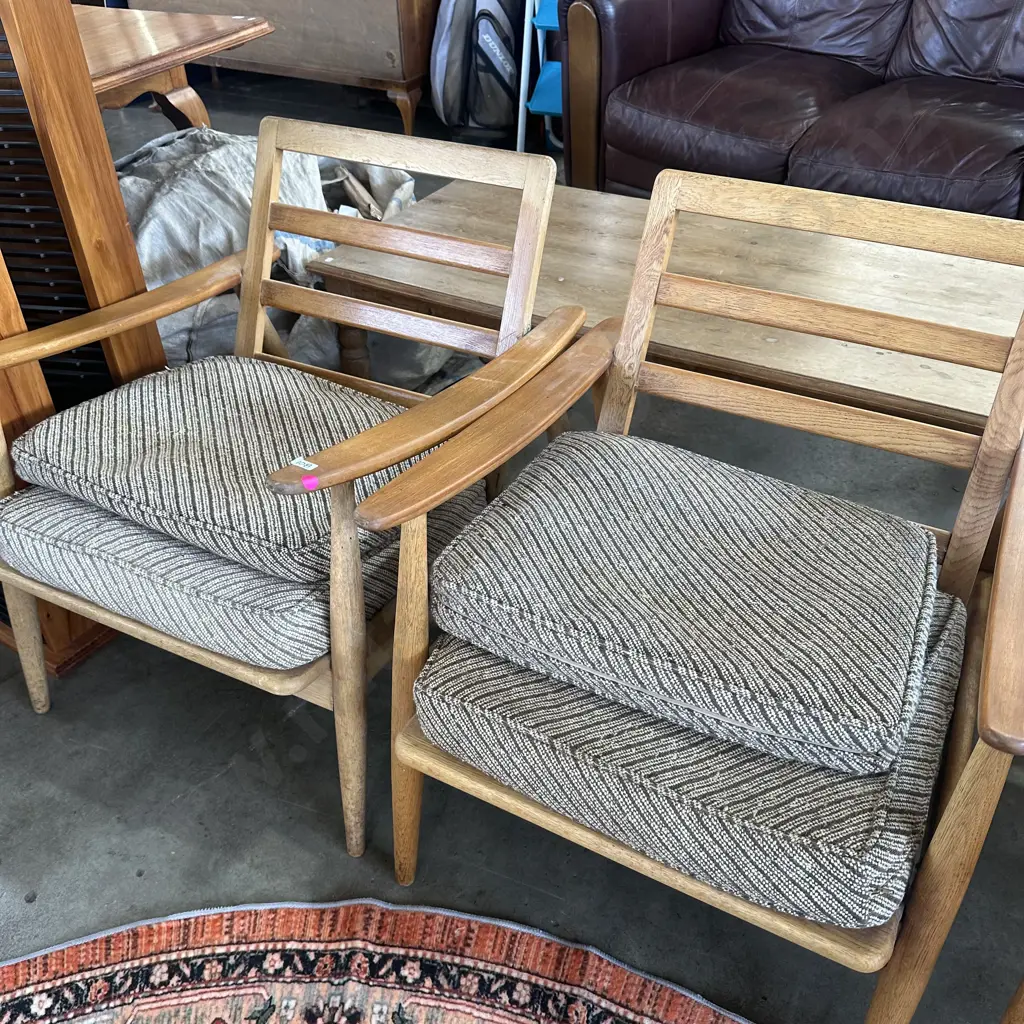 Pair mid century wooden armchairs. Image 1++