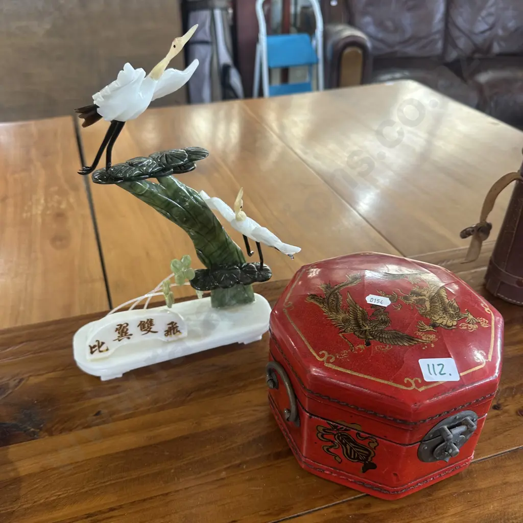 Vintage Chinese trinket box plus crane decorative sculpture. Image 1++