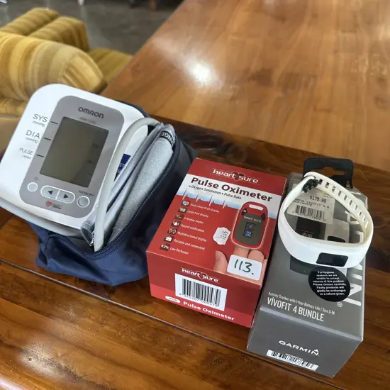 Blood pressure monitor, pulse oximeter and activity tracker watch.