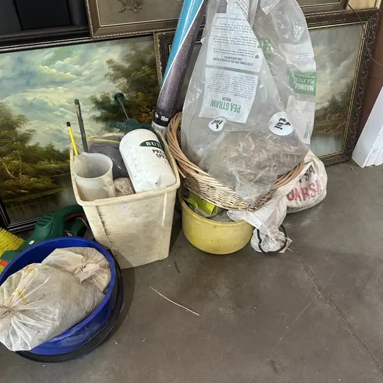 New weedmat plus cane basket and gardening products.