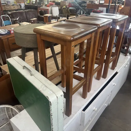 3 x Rimu stools plus folding table