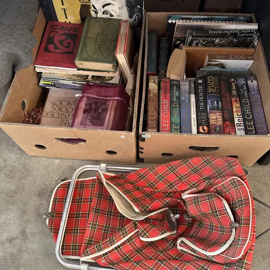 2 box books plus shopping trolley