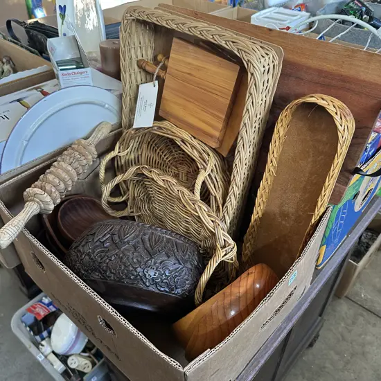 wooden bowls and trays etc