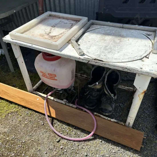 table for making hives, length of Rimu and as is sprayer & boots