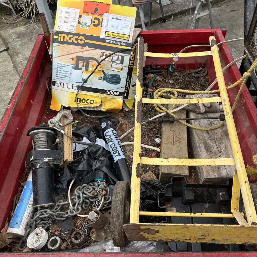 contents in back of MULE, incs trolley, spraygun, electric winch etc Image 1++