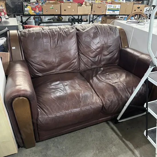 leather sofa wooden trim