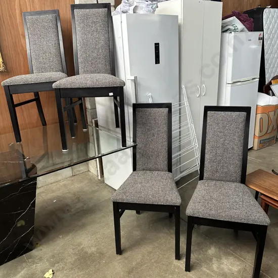 set of 4 highback Oak&linen dining chairs