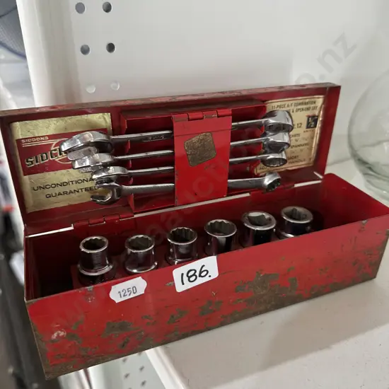 Sidchrome eleven piece A/F combination socket, ring & open-end set.