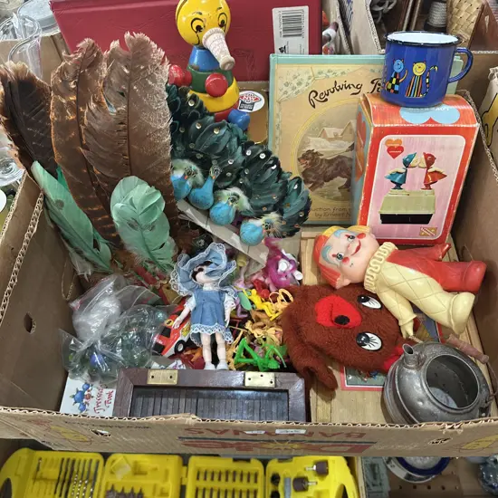 Box of collectable toys including marbles etc.