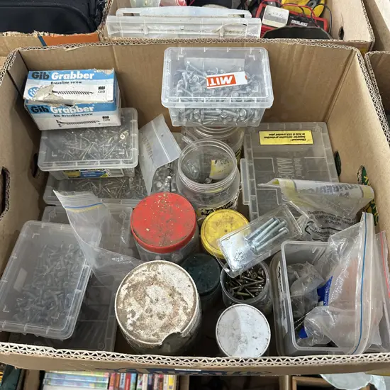 Containers of screws and nails etc.