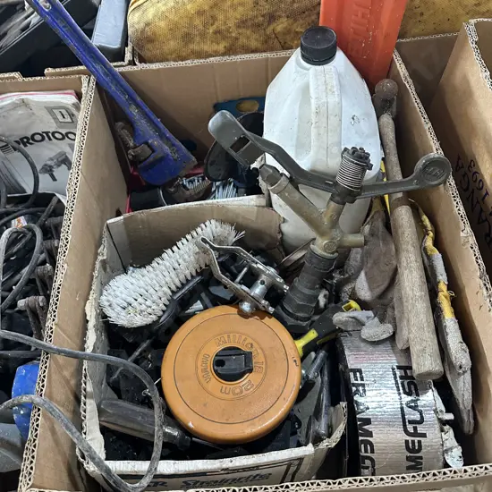 Nails, tape, sprinkler, plumbers wrench etc.
