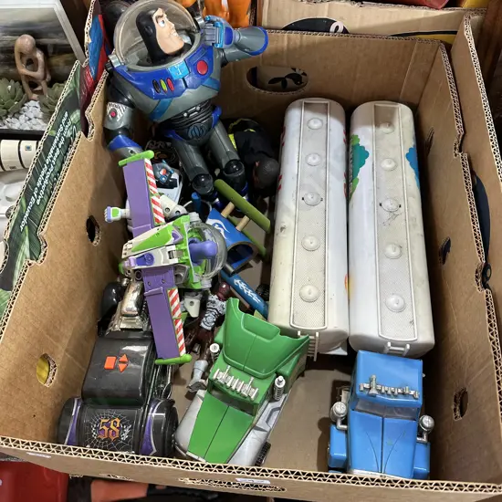 Box of vintage toys.
