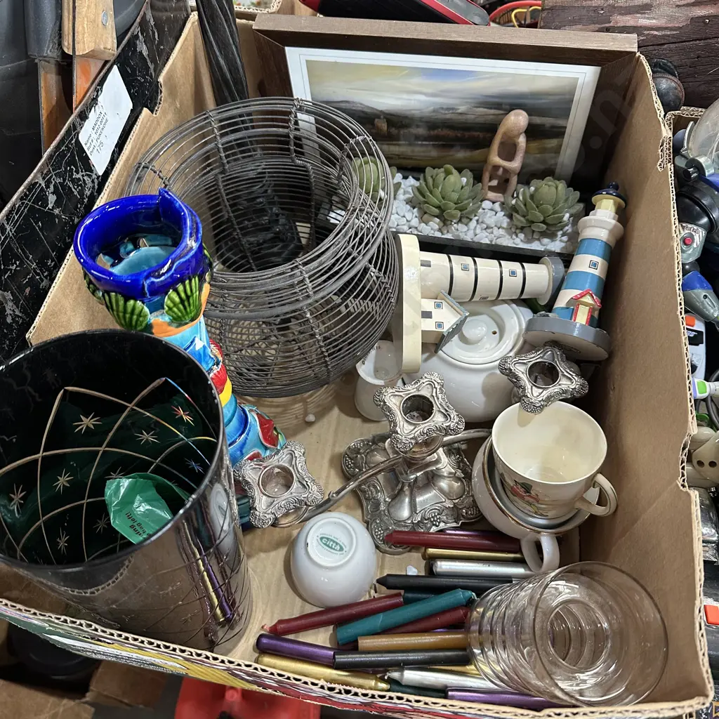 Box lot of vases, candle stick, lighthouses etc. Image 1++