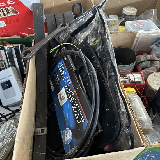 Four steel springs, car mats and inflatable life jackets etc.