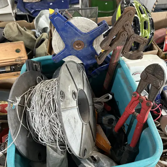 Wire strainers, bolt cutters and electric fence gear etc.