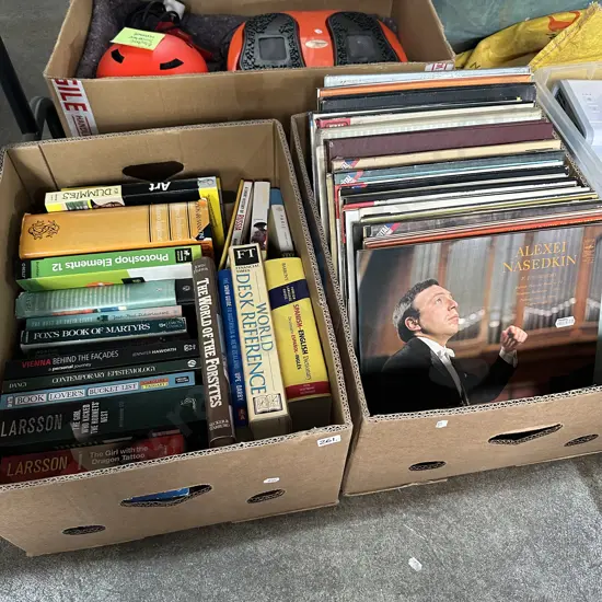 Two boxes books and LPs.