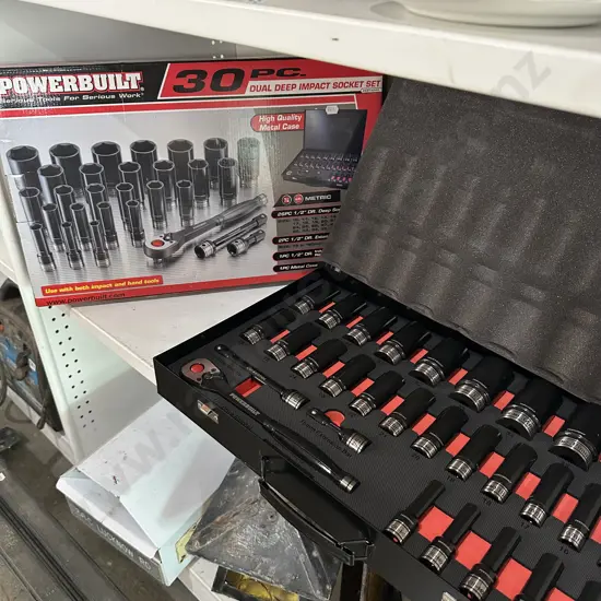 As New boxed Powerbuilt 30 piece Dual deep impact socket set.