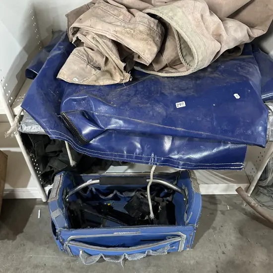 Tarps, canvas and tool carry case and contents.