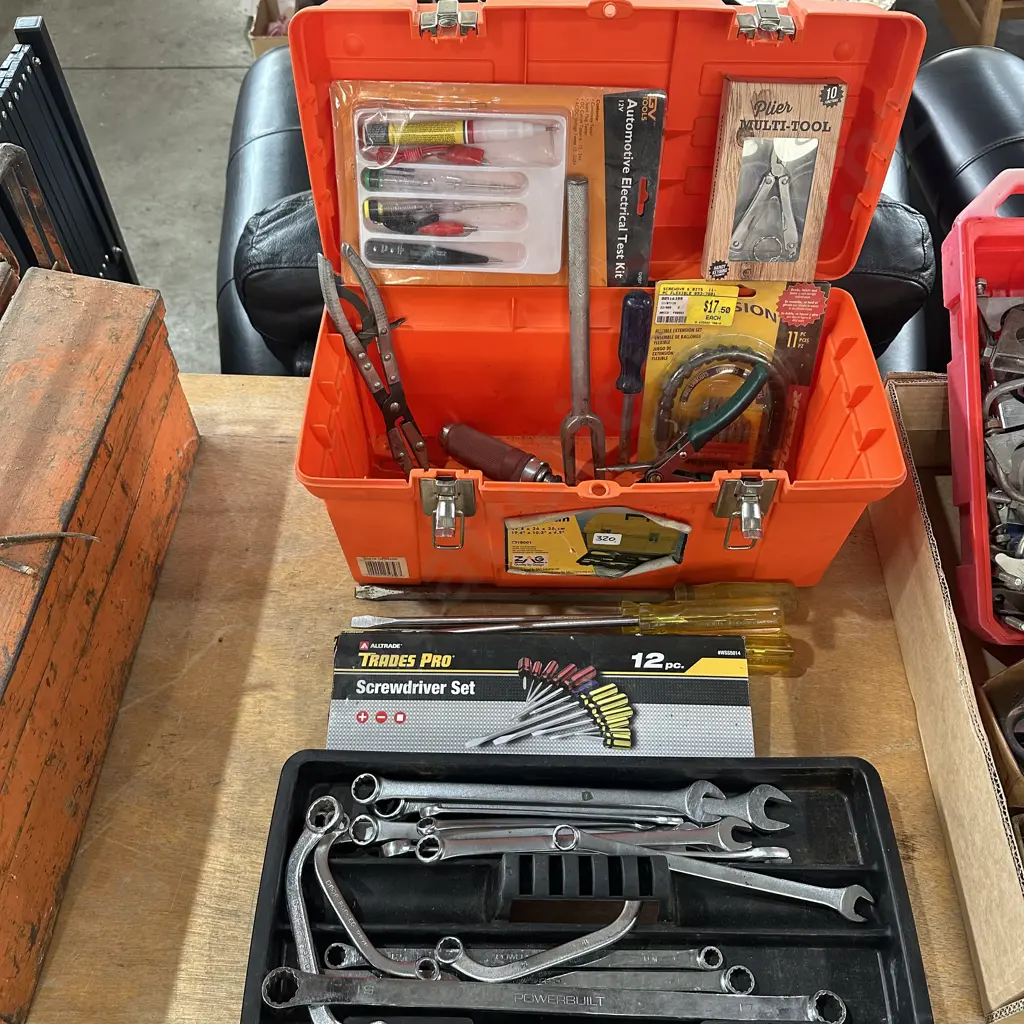 tool box, set drivers, Powerbuilt spanners, large screw drivers etc Image 1++