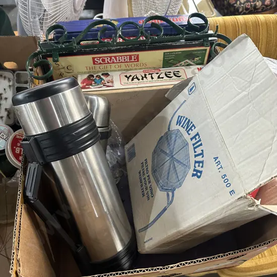 wine filter, thermoses, games etc