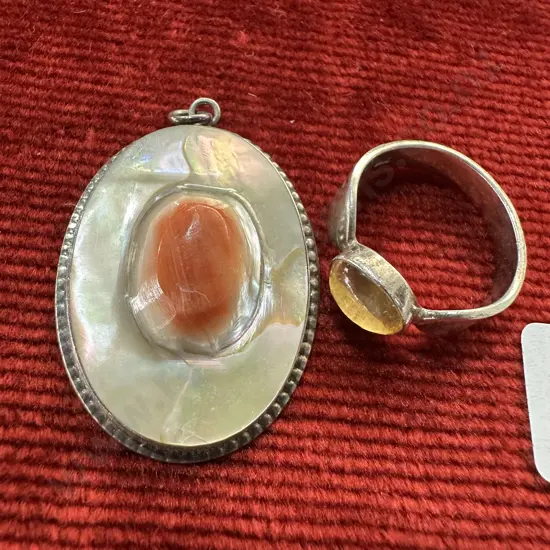 Sterling silver ring with stone plus sterling pendant