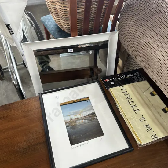 mirror, Titanic flag and photo