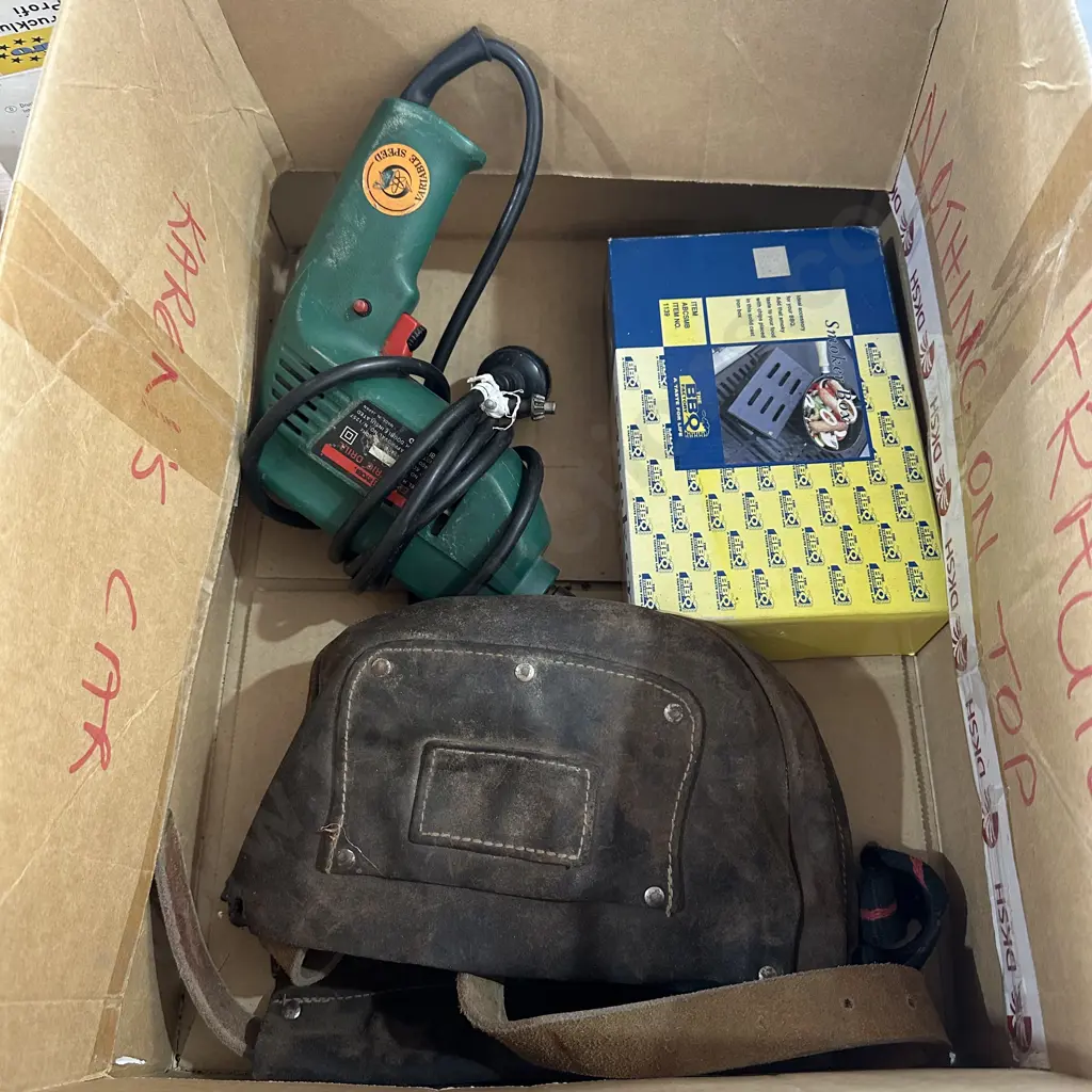 smoker box, drill and leather builders belt Image 1++