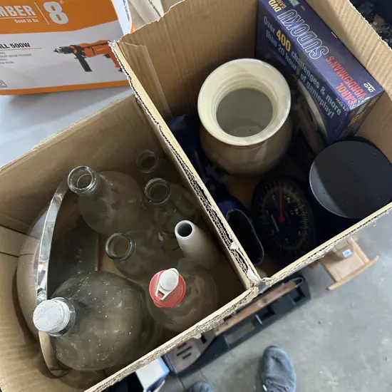 2 box scales, vase, bottles new sudoku game etc