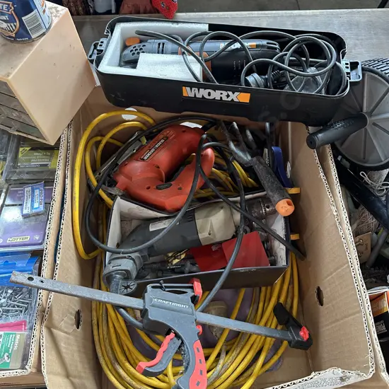 sonicrafter tool, drill, jigsaw clamps, leads etc