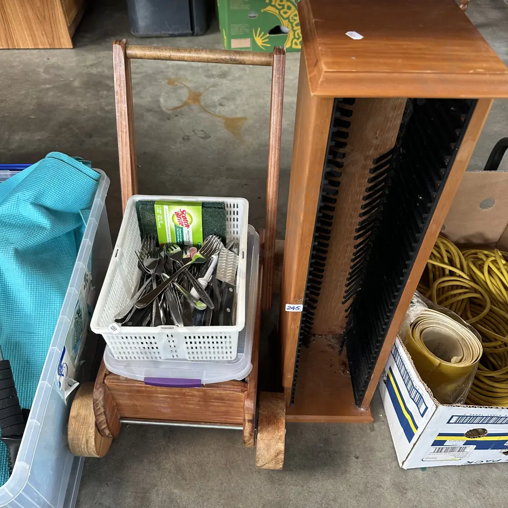 cuttlery, push toy and CD rack Image 1++