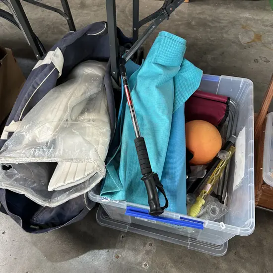hiking stick, yoga mats, tools etc Plus cricket bag full of gear