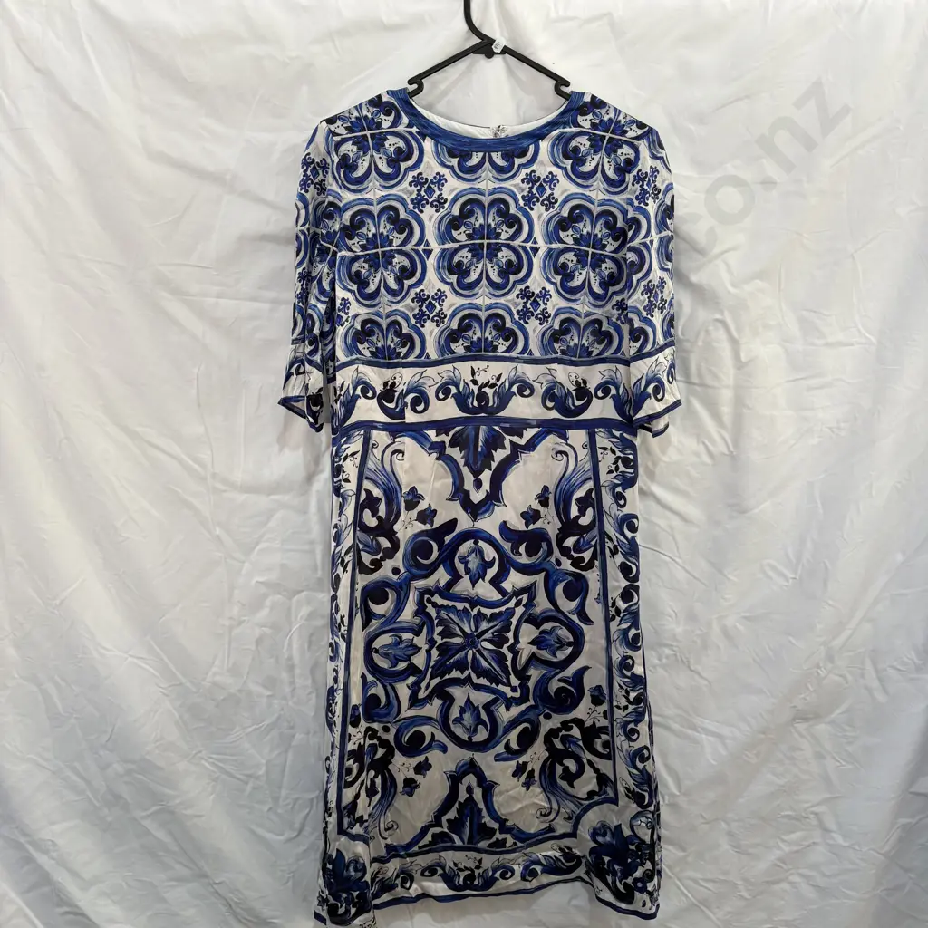 DOLCE & GABBANA midi dress, Majolica print with rear zip 2XL Image 1++