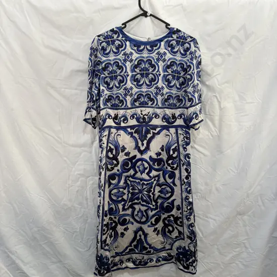 DOLCE & GABBANA midi dress, Majolica print with rear zip 2XL