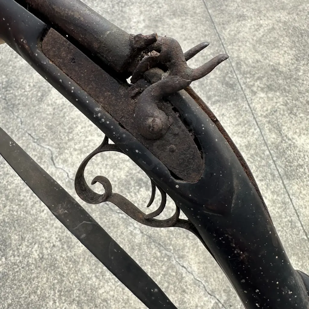 early African double flint action riffle with carved stock Image 1++