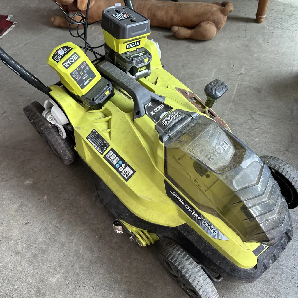 Ryobi battery mower with 2 chargers & batteries Image 1++